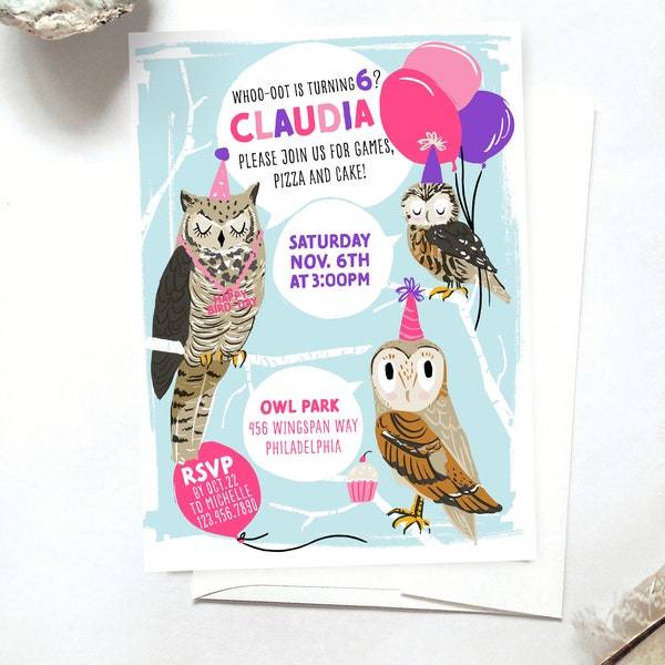 Owl Birthday Invitation, Owl Party, Owl Birthday Party Invitation