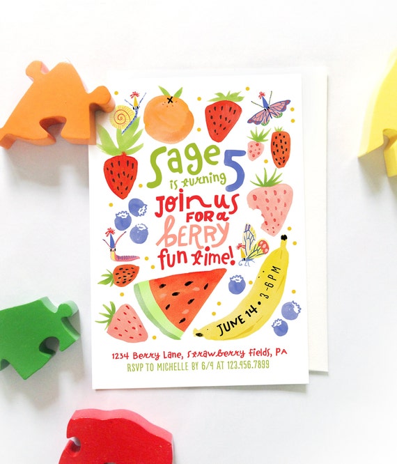 Cute Fruit Birthday Invitation, Fruit Birthday Invite, Cutie Invitation, Two-ti Fruitti Invitation, Berry Birthday, Berry Invitation