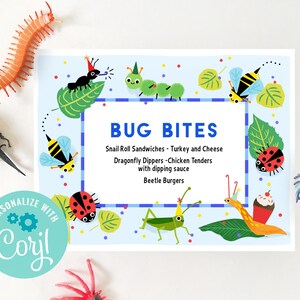 Cute Bug Party Sign, Bug Party Sign, Bug Food Table Sign, Insect Party Sign Editable