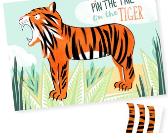 Digital Tiger Party Game Printable, Pin the tail on the Tiger, Custom Tiger Party Game Digital File