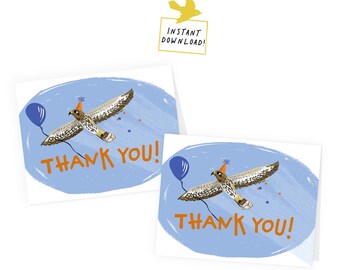 Hawk Thank you card, Birds of prey Thank you card, Hawk thank you foldable