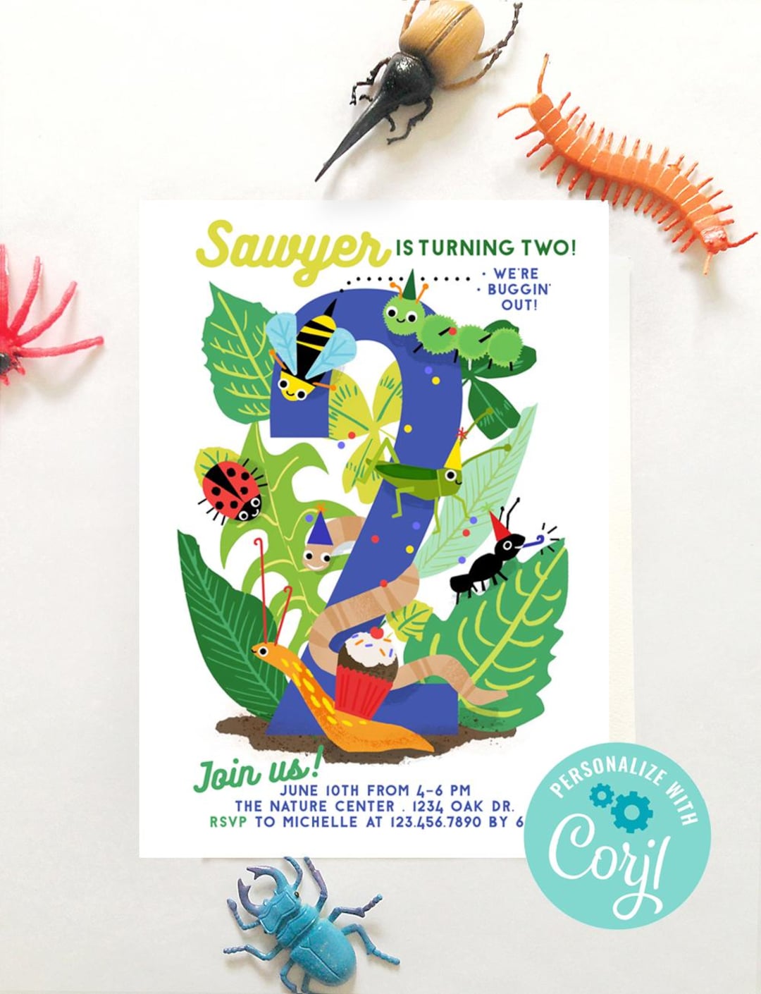 Whimsical Bug Birthday Invitation, Kids Nature Party (editable), Insect ...