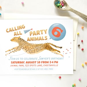 Cheetah Birthday Invitation, Animal Party, Party Animals Invite, Safari Invitation, Cheetah Party, Big Cat Invitation