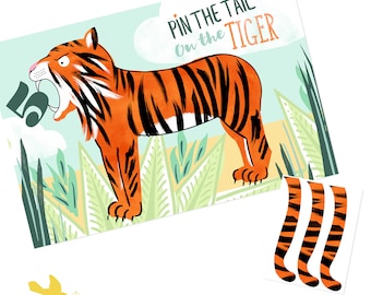 Digital Tiger Party Game Printable, Pin the tail on the Tiger, Custom Tiger Party Game Digital File