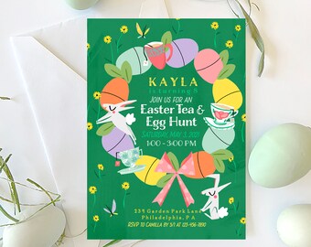 Spring Birthday Party Invitation Egg Hunt Birthday Invitation, Bunny Birthday Party Invitation