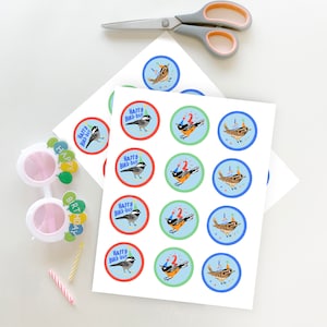 Bird Birthday Party Cupcake toppers, Age 2 Songbird Birthday Cupcake Toppers, Bluebird Printable Tags, Round Bird Cupcake toppers