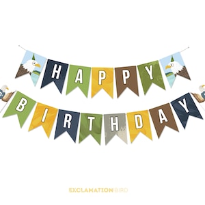 Bannière joyeux anniversaire aigle, fête d'anniversaire aigle, bannière fête aigle planant, bannière oiseaux de proie