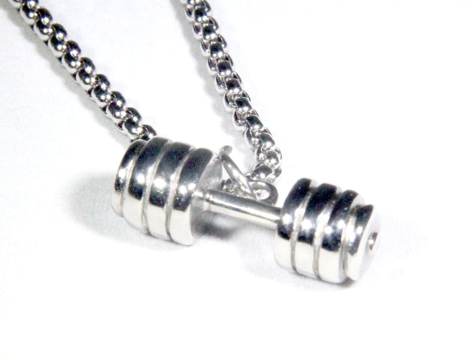 Stainless Steel Barbell Chain Necklace Etsy