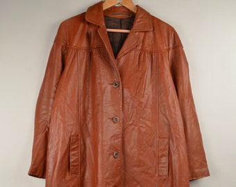 veste matricielle surdimensionnée en cuir vintage, veste vtg des années 70, veste en cuir, trench-coat en cuir marron, veste en cuir rare, veste en cuir ceinturée