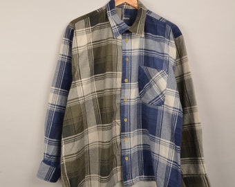 Reworked vintage 90s flannel shirt, oversized shirt, plaid shirt, flannel shirt, plaid blouse, flannel blouse, 90s shirt, yellow, purple