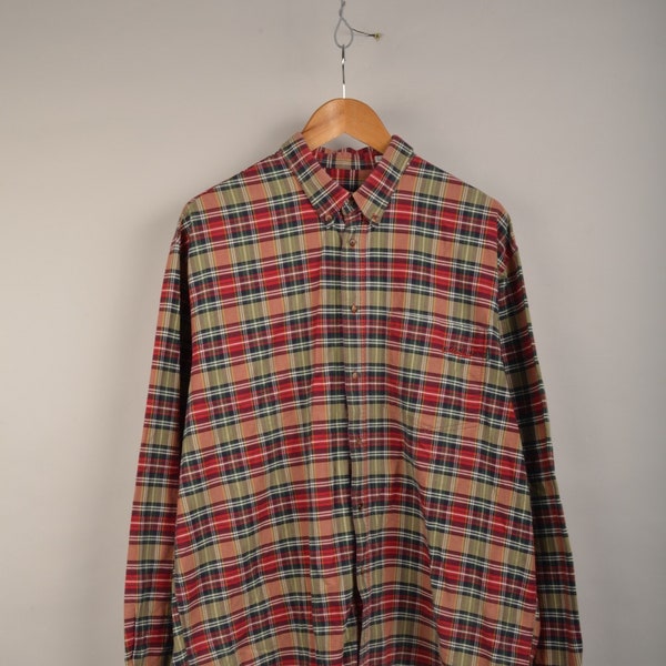 flannel 90s shirt, vintage oversized shirt, plaid shirt, flannel shirt, plaid blouse, flannel blouse, tartan shirt, 90s shirt, green, red, XXL