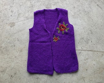 90s Purple Knitted Sleeveless Flower Cardigan | christmas sweater, vintage knit long sleeve, knit top, 90s sweater, vintage knitwear