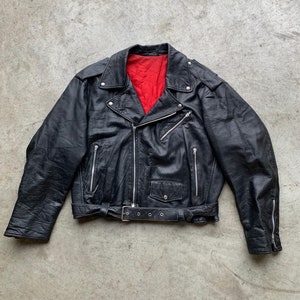 Vintage Biker Leather Jacket With Red Lining | 80s Perfecto Vintage Biker Leather Jacket With Red Lining | 80s Perfecto