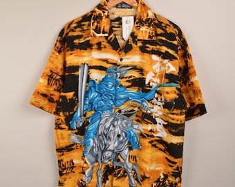 90s print vintage button blouse, blouse,art shirt,chinese print,90's blouse,short sleeve,button down shirt,short sleeve,button tshirt
