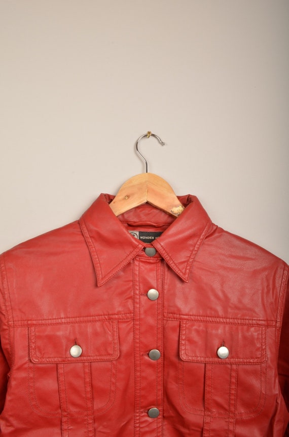 Vintage red wonder woman leather jacket, vtg 70s … - image 2