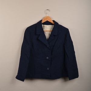 Vintage navy two piece set, vintage coat, tartan, trendy blazer, vintage skirt, 90s blazer, tartan coat, vintage co ord, two piece
