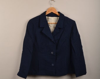 Vintage navy two piece set, vintage coat, tartan, trendy blazer, vintage skirt, 90s blazer, tartan coat, vintage co ord, two piece