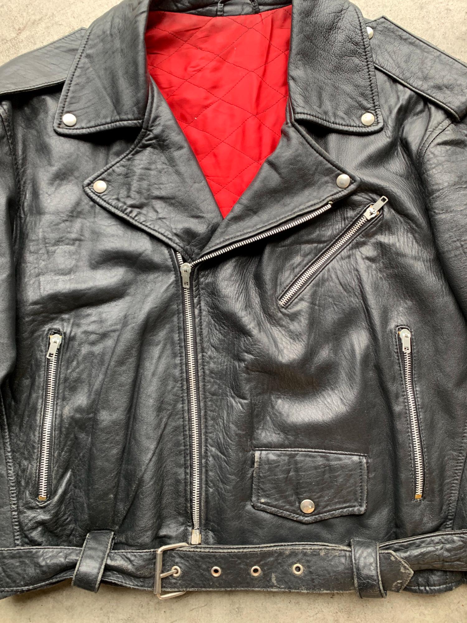 Vintage Biker Leather Jacket With Red Lining 80s Perfecto Jacket Cafe Racer 90s Punk Jacket Tailor Leather Jacket Belted Leather Coat Etsy UK