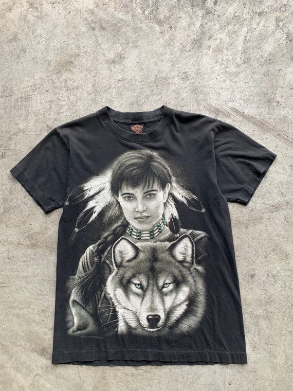 Vintage Rock Eagle Black Wolf T-shirt Size M Oversized Wolf