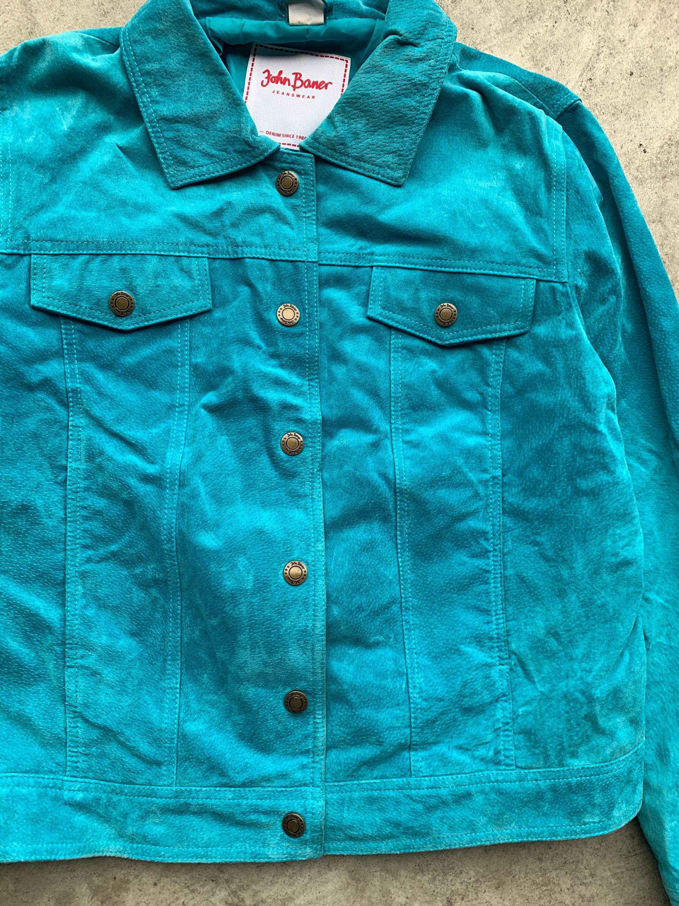 Vintage John Baner Blue Leather Oversized Blue Jacket Size 44