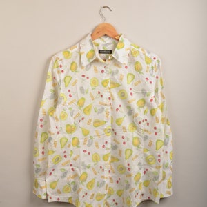 vintage fruit print blouse, print blouse,vintage crazy pattern 90's shirt, 90's blouse,picasso style,button down shirt, unisex blouse