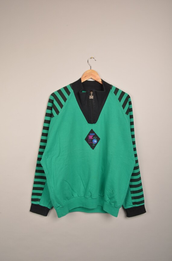 Vintage Puma Green Striped Sweater Puma 