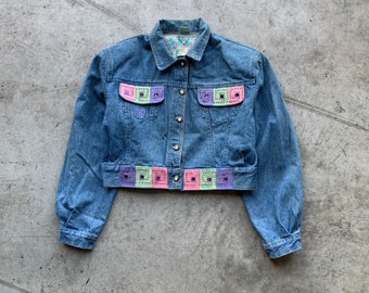 Vintage 90's Cropped Oversized Denim Jean Jacket Size L | vintage blue denim jacket longsleeve vintage unisex denim jacket