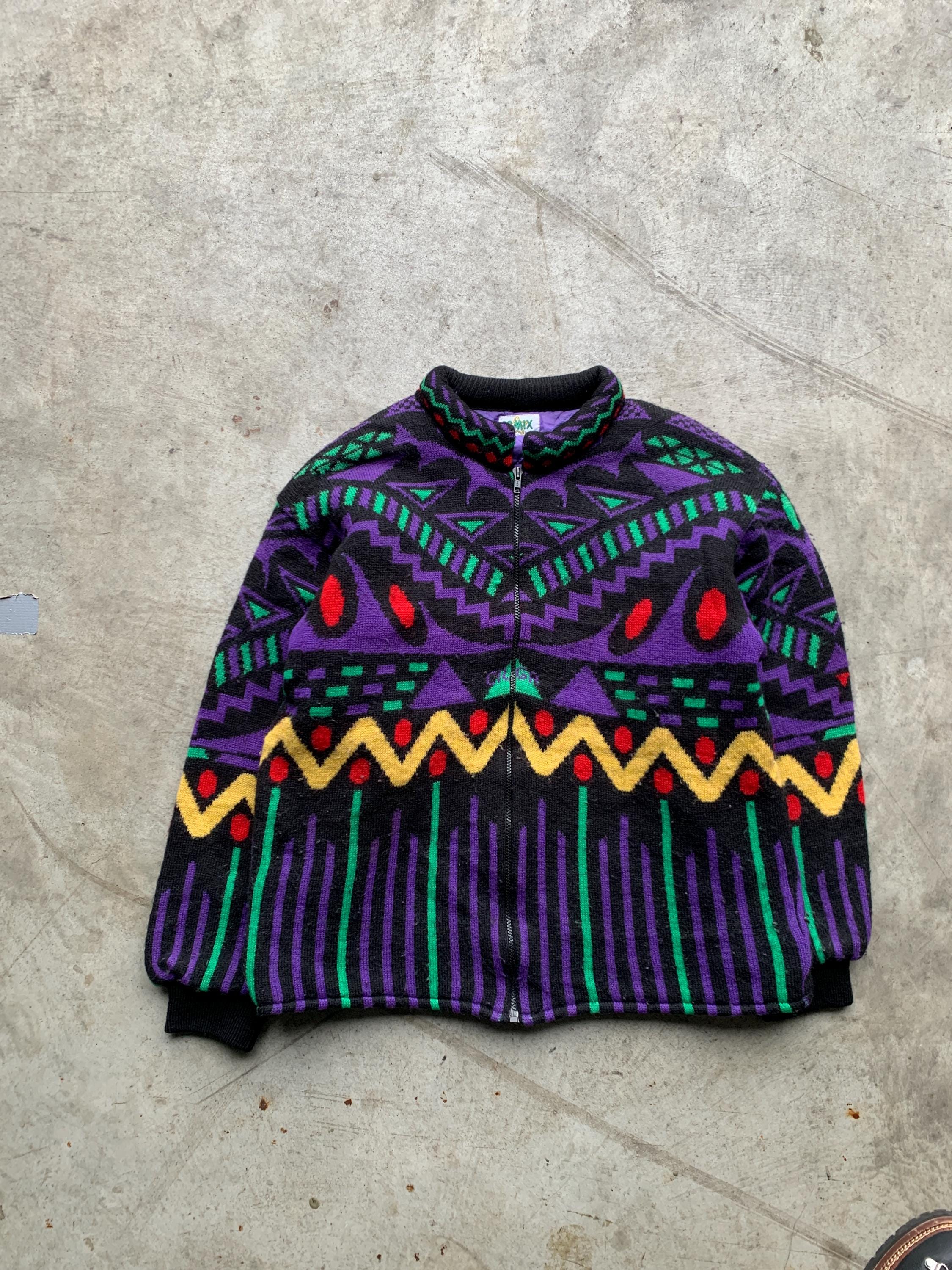1990s PLUVEX リネンレーヨン　BDUミリタリージャケット　イタリア製 Vintage Comix Fleece Bomber Jacket 90s Aztec Tribal Print Size;n/a