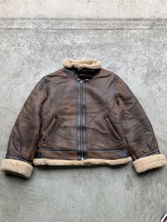 Vintage Chevignon Pilot Shearling Brown Coat Size XL Sheepskin