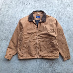 Vintage Sigtac Canvas Brun Utility Arbetsjacka Storlek XL | Michigan Oversized Jeansjacka Active Bomber Jeansjacka, Arbetsjacka Cargo