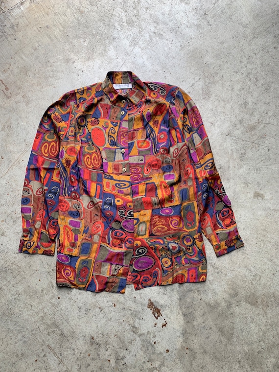 Vintage Brigitte Both Crazy Pattern Long Sleeve Shirt Size 38