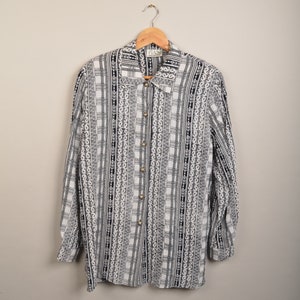 vintage navy white print blouse, pink blouse,vintage crazy pattern 90's shirt, 90's blouse,picasso style,button down shirt, unisex blouse