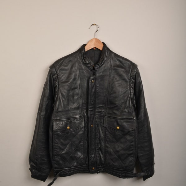 vintage black leather jacket,vtg 70s jacket,black leather,trench coat,tailored leather jacket,belted leather coat,matrix jacket