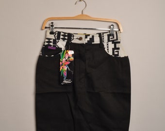 spódnica z nadrukiem w stylu lat 90., Deadstock, druk tropikalny, druk dżungli, spódnica z nadrukiem w stylu vintage, spódnica dżinsowa, spódnica midi, spódnica z nadrukiem retro
