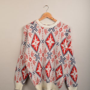 vintage print knit sweater, vintage sweater, christmas sweater, vintage longsleeve, knit top, 90s sweater, vintage knitwear, blue sweater,