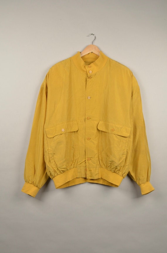 vintage mosterd silk bomber jacket, bomber jacket,