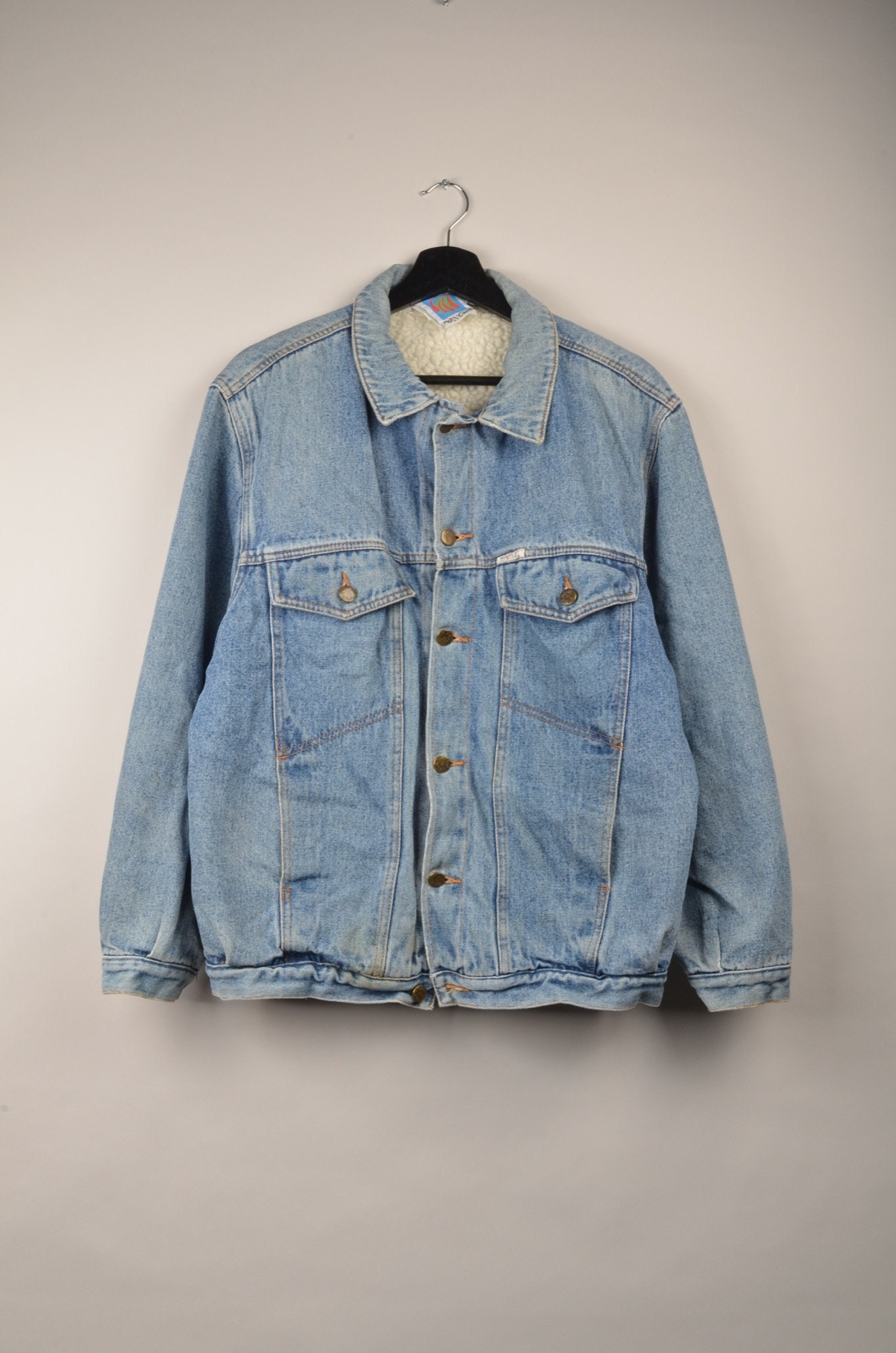 90s 00s LINEAR B Sheer Trucker Jacket Vintage Light Blue Sherpa 