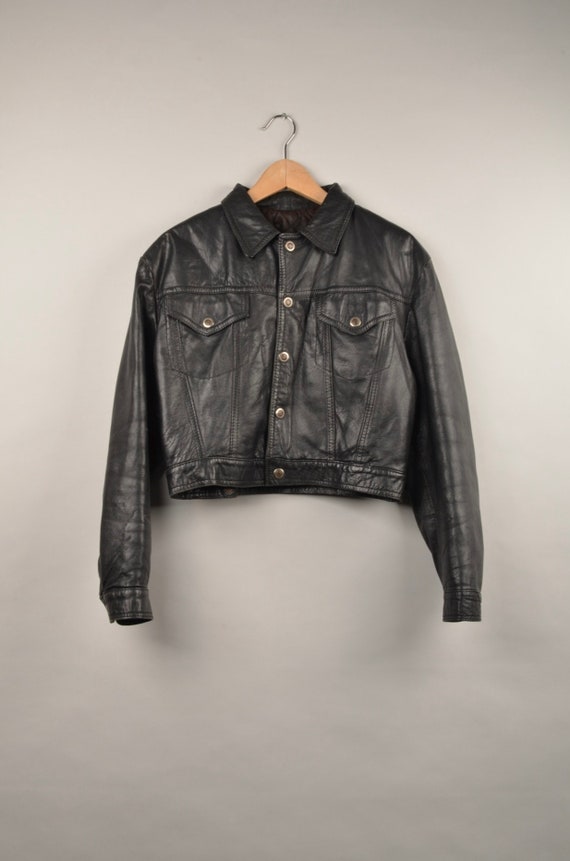 vintage 80s 90s cropped black jacket,vintage biker