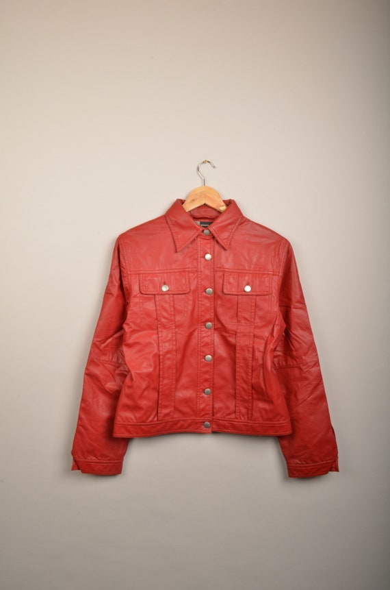 Vintage red wonder woman leather jacket, vtg 70s … - image 1