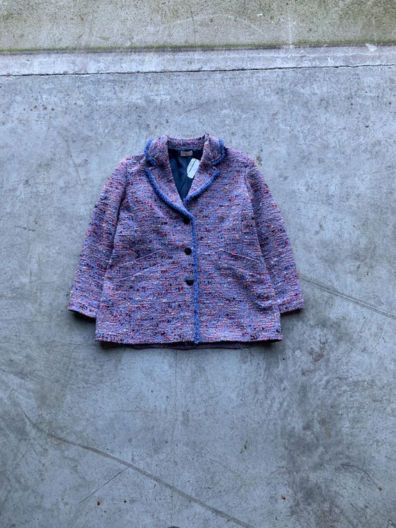 Vintage Chanel Style Irma Mahnel Blazer 90s Bouclé Jacket Size:46 | Multicolor Frayed Edges ,French Chic, Designer Inspired Women's