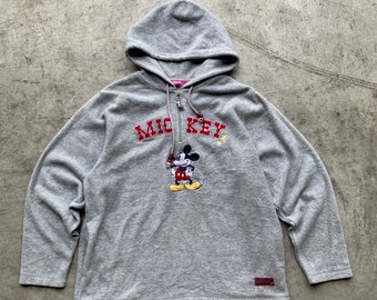 Vintage Disney Mickey Mouse gris cuarto cremallera sudadera con capucha tamaño M/ sudadera con capucha de mickey mouse, sudadera de ratón de disneyland, ropa de disney, Quaterzip