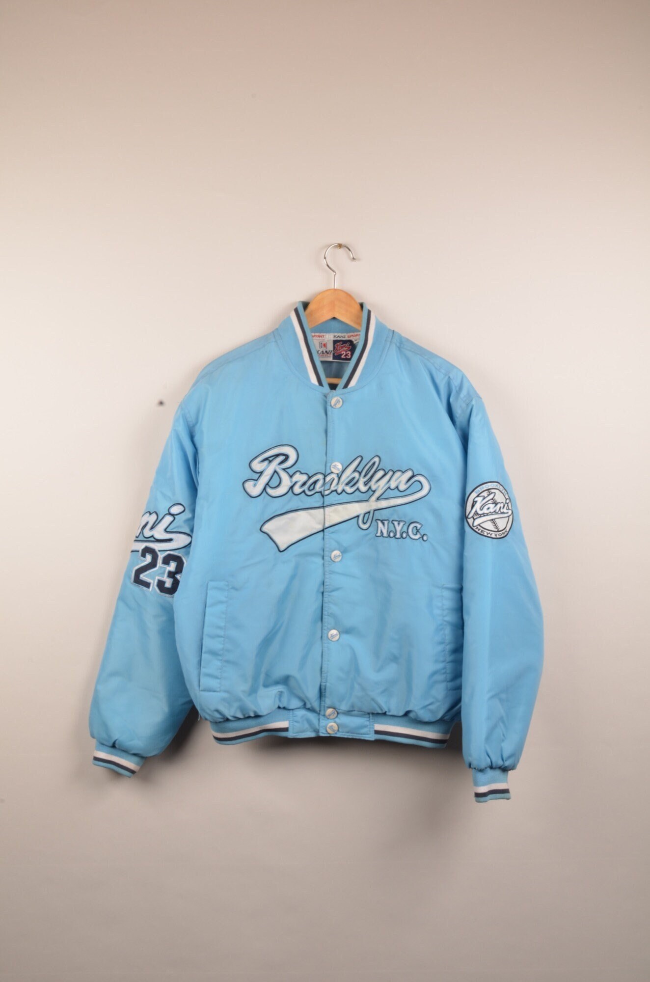 Karl Kani Brooklyn Varsity Spell Out Jacket Blue Size M 90s