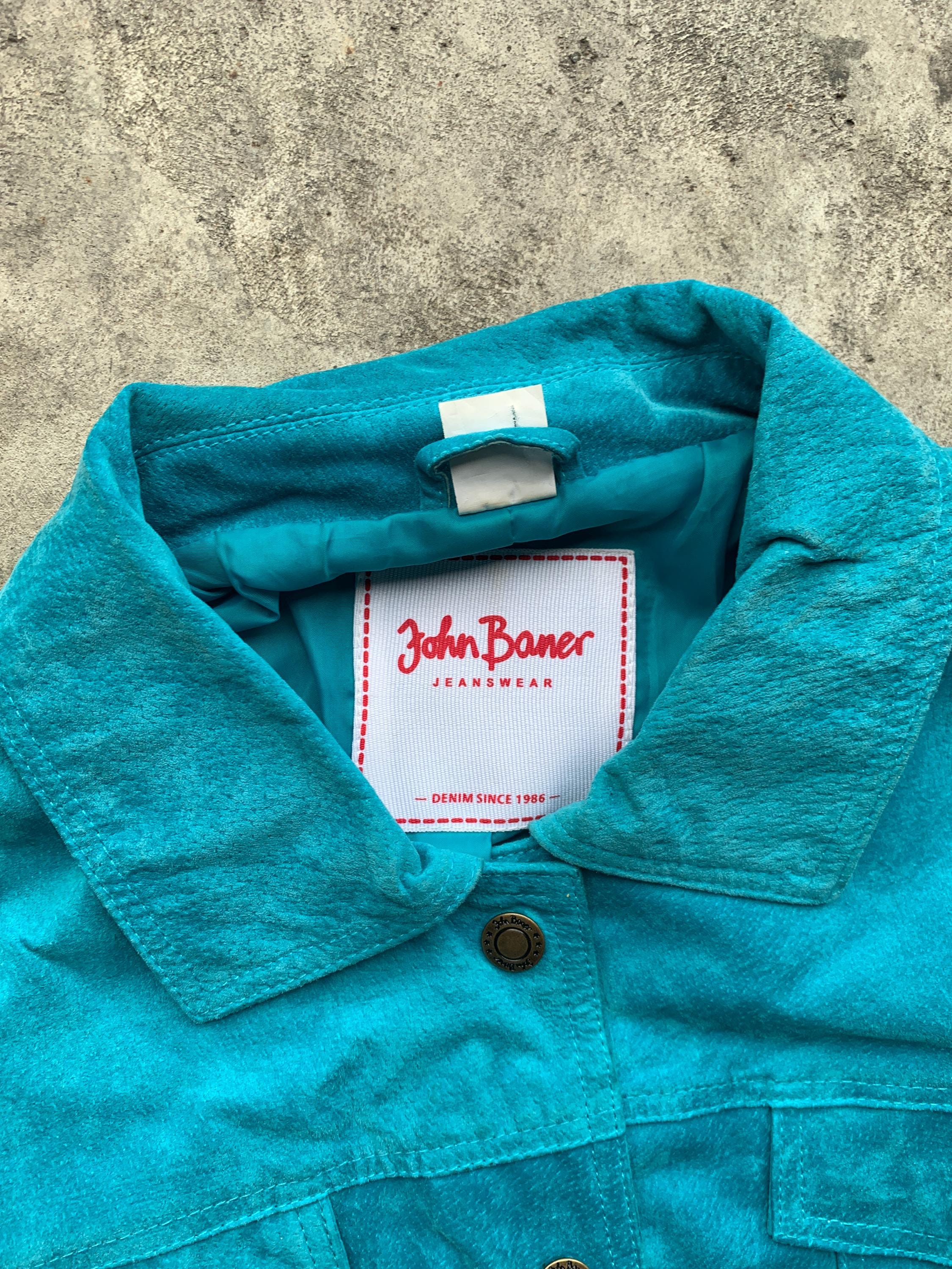 Vintage John Baner Blue Leather Oversized Blue Jacket Size 44