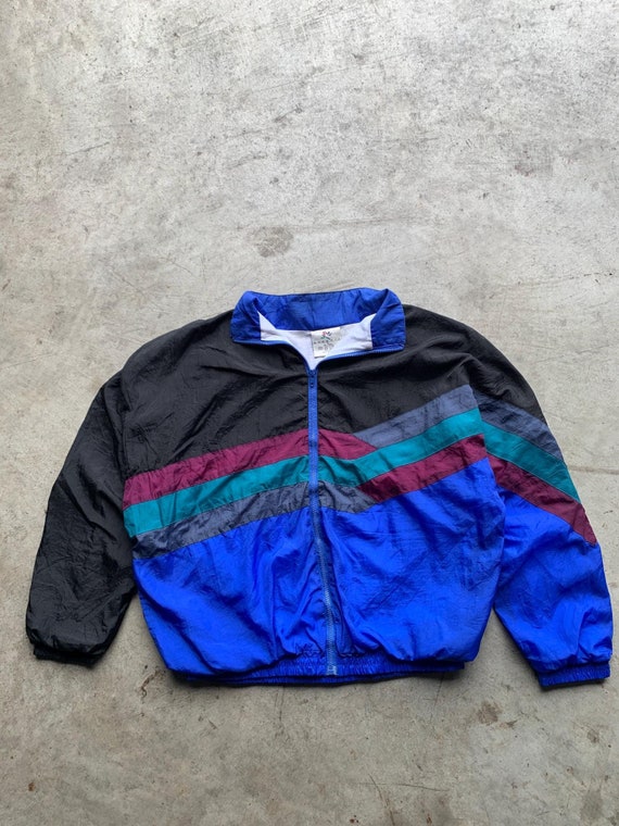 Vintage Avait Sportif Track Jacket Blue Black Size L Vintage Windbreaker Unisex Purple Track Jacket bright Jacket crazy Print Festival Etsy Ireland
