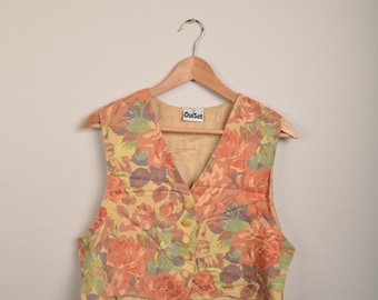 vintage 90s flower spencer,vintage 90s waistcoat,knit pullover,vintage 90s cardigan,sleeveless cardigan, oversized cardigan,unisex cardigan, knit waistcoat