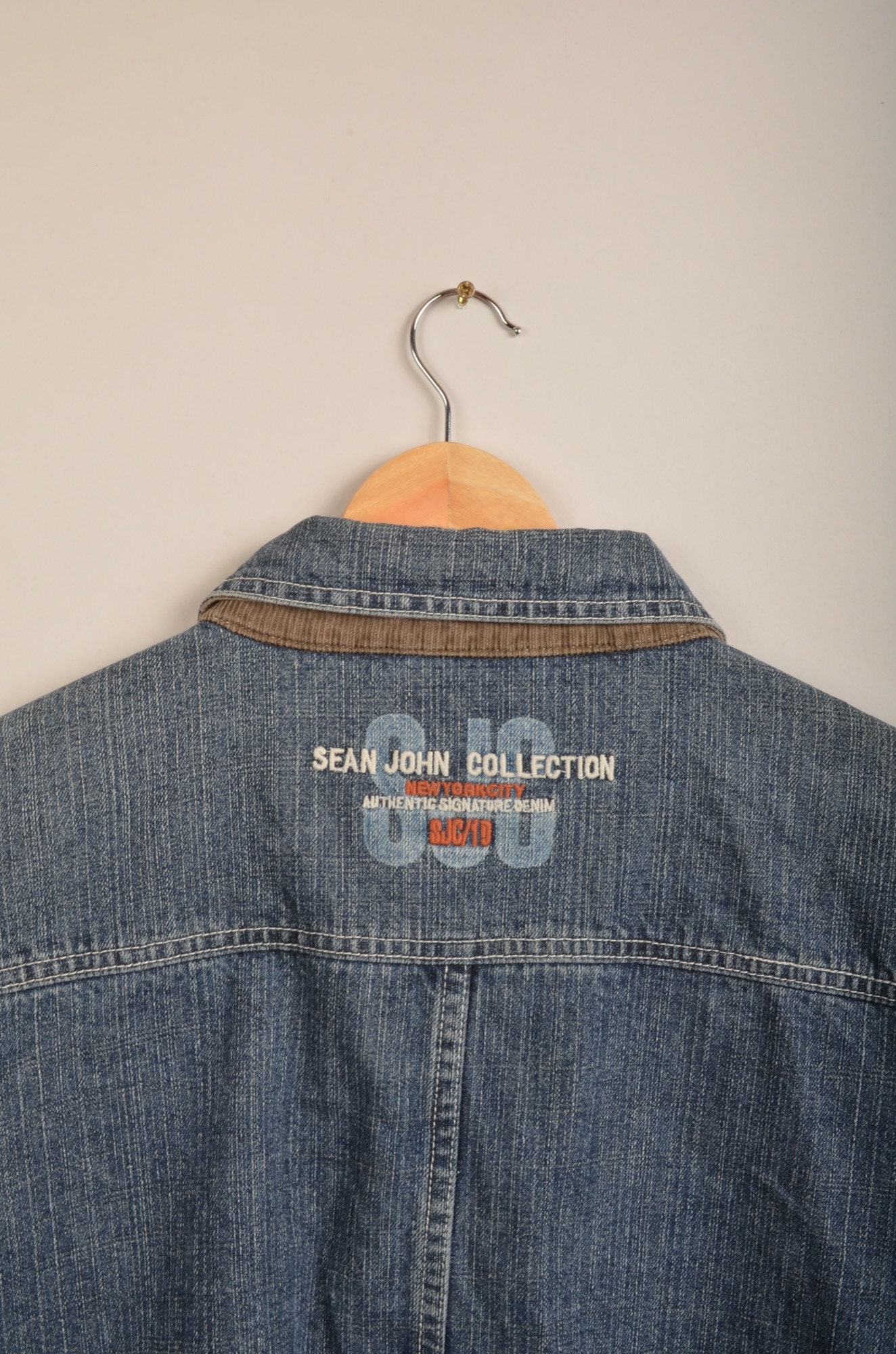Vintage Sean John Denim Jacket, Oversized Shearling Jacket, 90s 