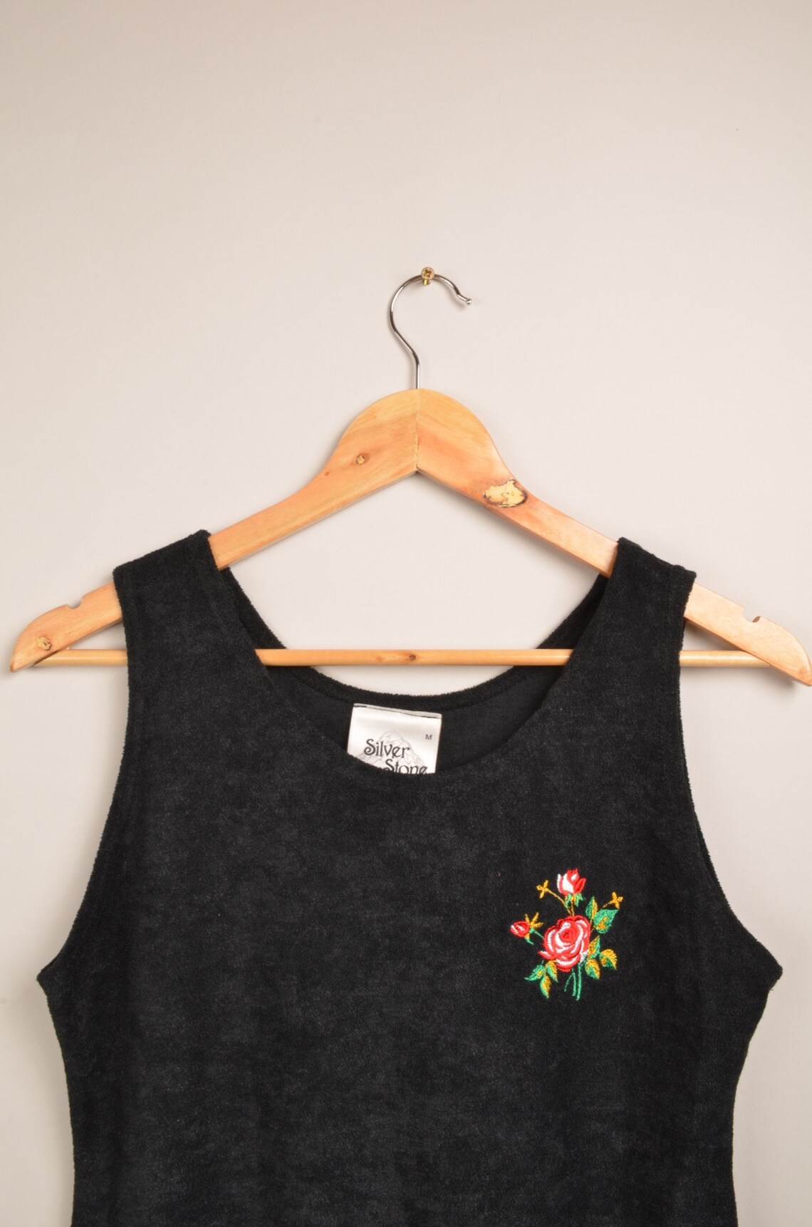 Towel dress with rose print, roses print, bathrobe, vintage robe, vintage dress, embroidery flower, little black dress, vintage dress, foto 2 di 5