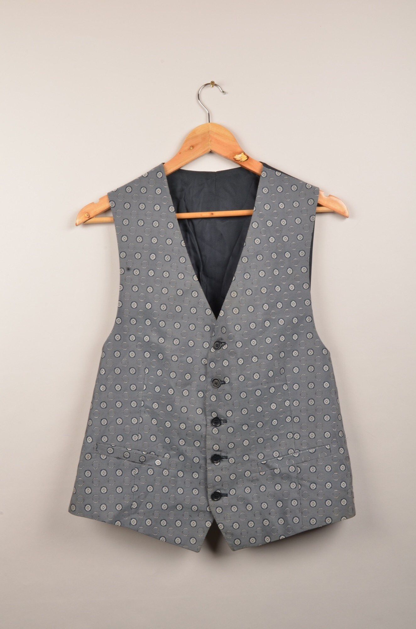 Vintage Dots Gray Vest/gilet, Vintage Baroque 90s Gilet