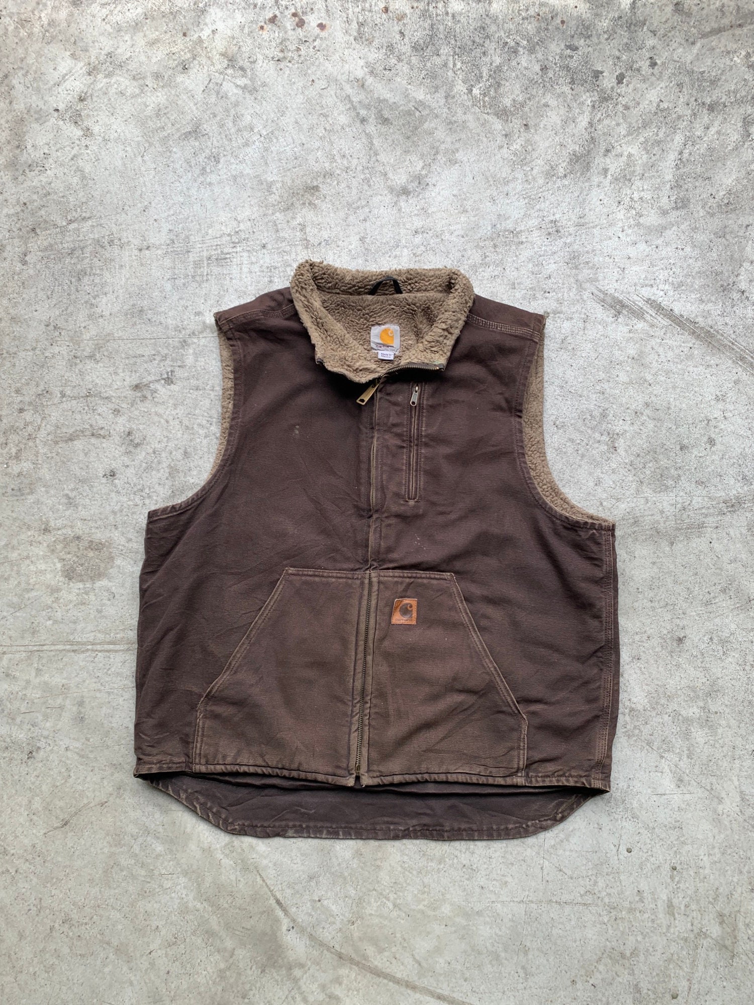 Vintage Carhartt Brown Utility Cargo Teddy Vest | Vintage, 90s