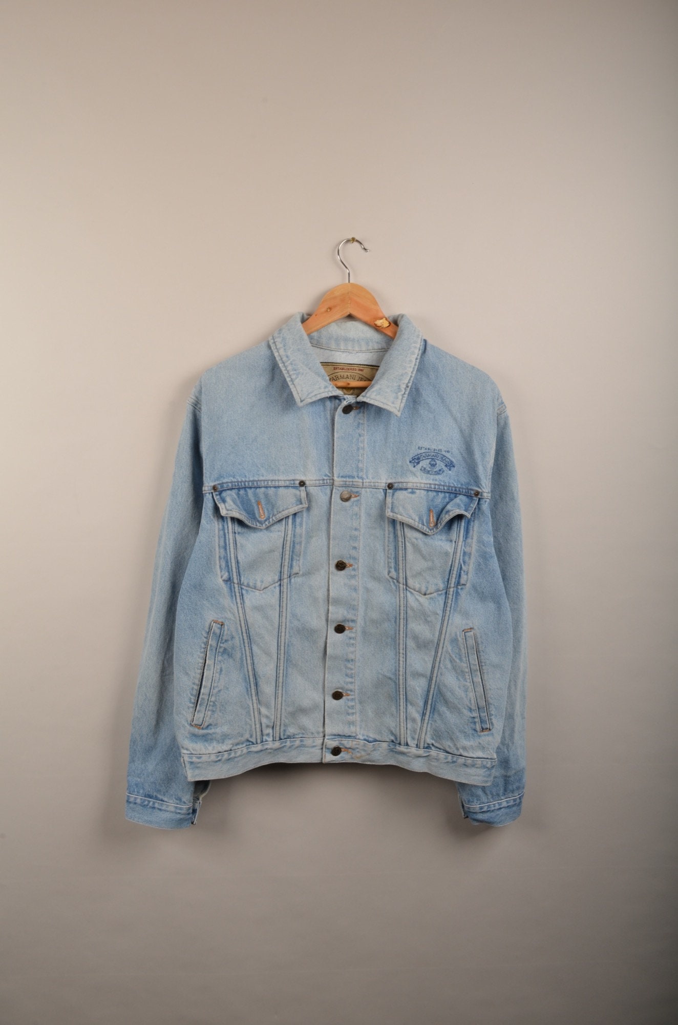 Miniatuur Mededogen Nauwkeurigheid Buy Vintage Armani Denim Jacket Light Blue Armani Jacket Sherpa Online in  India - Etsy